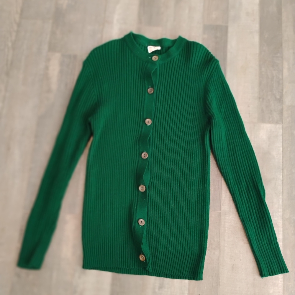 vintage 60s forest green lkng buttoned down Velma CARDIGAN sweater sz S